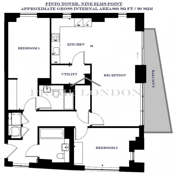 Floor Plan Image for 2 Bedroom Apartment for Sale in Pinto Tower, Nine Elms Point, London