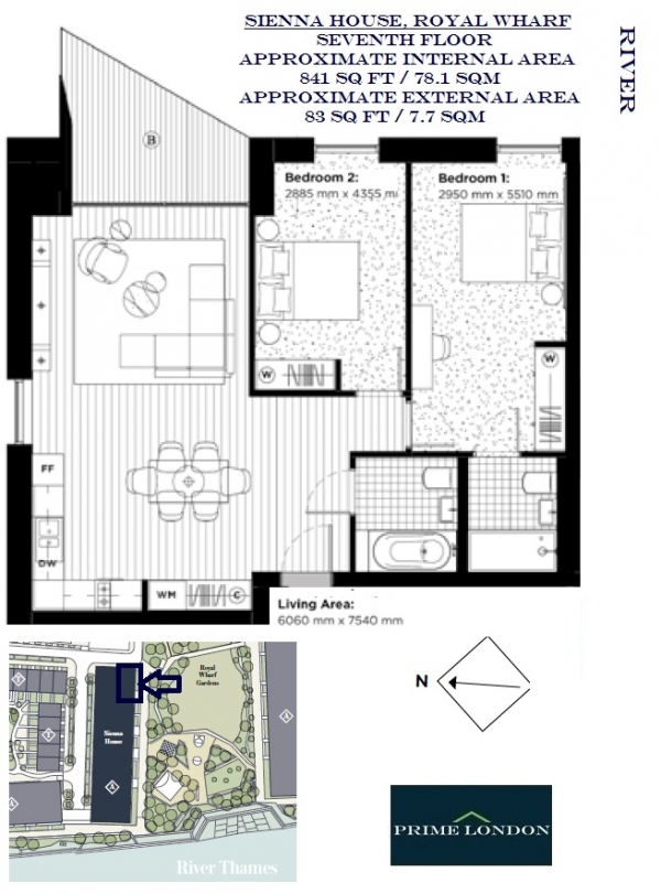 Floor Plan Image for 2 Bedroom Property for Sale in Sienna House, Royal Wharf, London