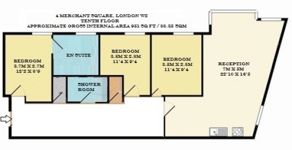 Floor Plan Image for 3 Bedroom Property for Sale in Waterline House, 4 Merchant Square, Paddington