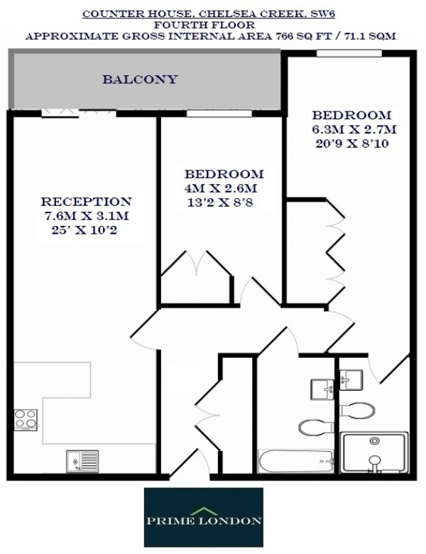 Floor Plan Image for 2 Bedroom Apartment for Sale in Counter House, 1 Park Street, Chelsea Creek