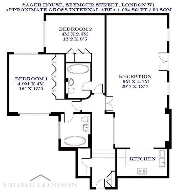 Floor Plan Image for 2 Bedroom Apartment for Sale in Sager House, 54 Seymour Street, Marylebone