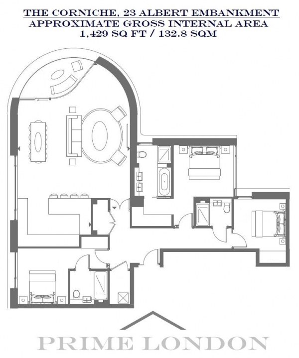 Floor Plan Image for 3 Bedroom Apartment for Sale in The Corniche, 23 Albert Embankment, London