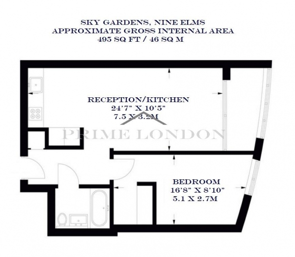 Floor Plan Image for 1 Bedroom Apartment to Rent in Sky Gardens, Nine Elms, London