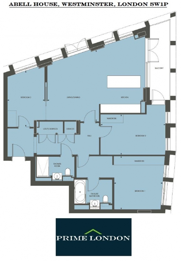 Floor Plan Image for 3 Bedroom Property to Rent in Abell House, Dean Ryle Street, Westminster