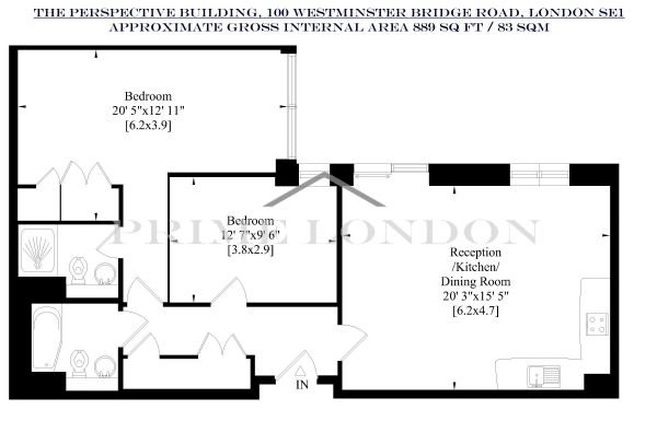 Floor Plan Image for 2 Bedroom Apartment to Rent in The Perspective Building, 100 Westminster Bridge Road, Waterloo