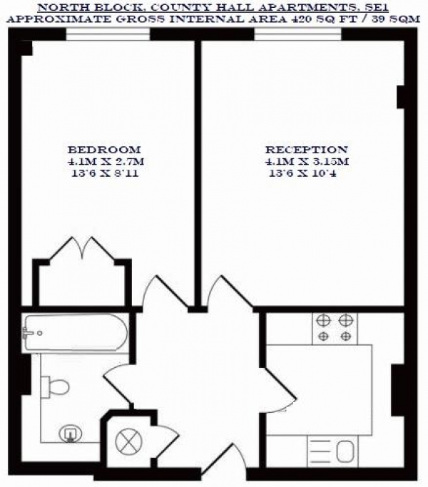 Floor Plan Image for 1 Bedroom Apartment to Rent in North Block, County Hall Apartments, South Bank