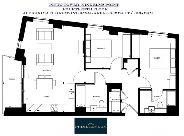 Floor Plan Image for 2 Bedroom Apartment for Sale in Pinto Tower, Nine Elms Point, London