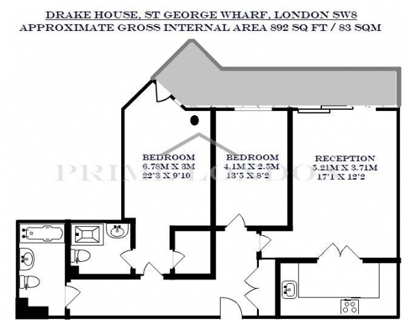 Floor Plan Image for 2 Bedroom Apartment to Rent in Drake House, St George Wharf, Vauxhall