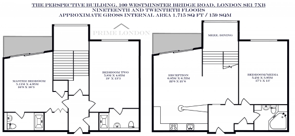 Floor Plan Image for 3 Bedroom Penthouse for Sale in The Perspective Building, 100 Westminster Bridge Road, Waterloo