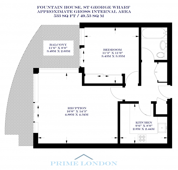 Floor Plan Image for 1 Bedroom Apartment to Rent in Fountain House, St George Wharf