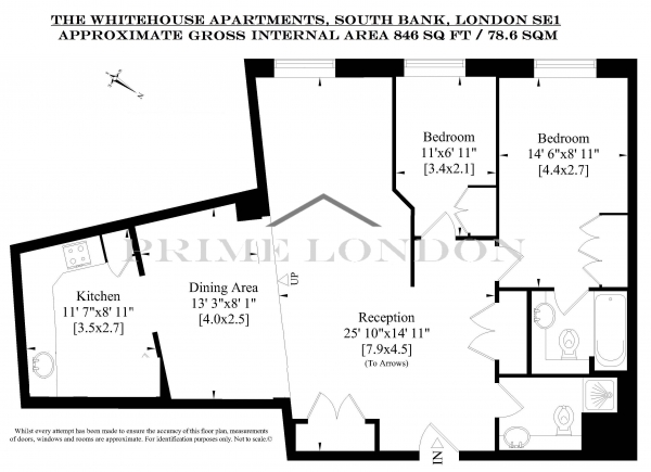 Floor Plan Image for 2 Bedroom Apartment to Rent in Whitehouse Apartments, 9 Belvedere Road, South Bank