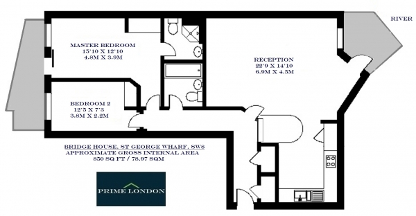 Floor Plan Image for 2 Bedroom Apartment to Rent in Bridge House, St George Wharf, Vauxhall