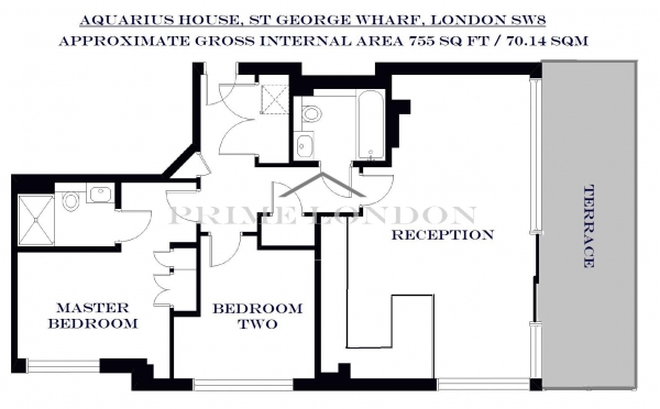 Floor Plan Image for 2 Bedroom Apartment to Rent in Aquarius House, St George Wharf, Vauxhall