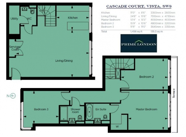 Floor Plan Image for 3 Bedroom Apartment to Rent in Cascade Court, Vista, Chelsea Bridge