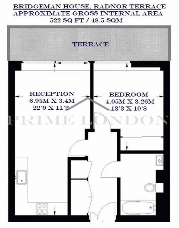 Floor Plan Image for 1 Bedroom Apartment to Rent in Bridgeman House, 375 Kensington High Street, Kensington