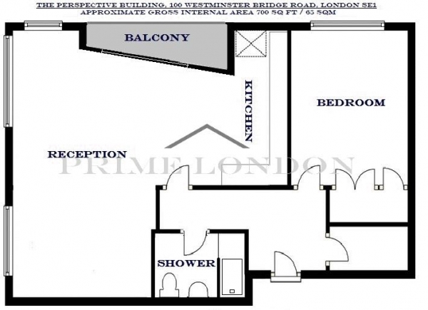 Floor Plan Image for 1 Bedroom Apartment to Rent in The Perspective Building, 100 Westminster Bridge Road, Waterloo