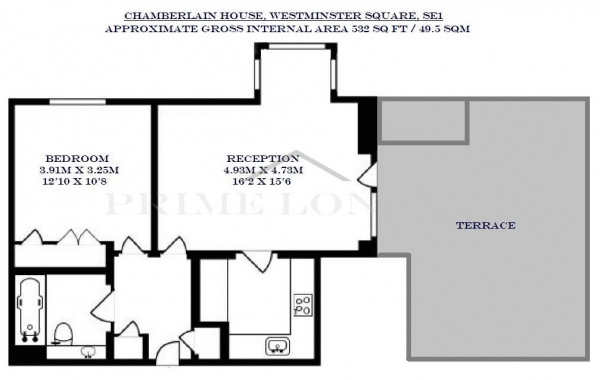 Floor Plan Image for 1 Bedroom Apartment to Rent in Chamberlain House, 126 Westminster Bridge Road, Waterloo