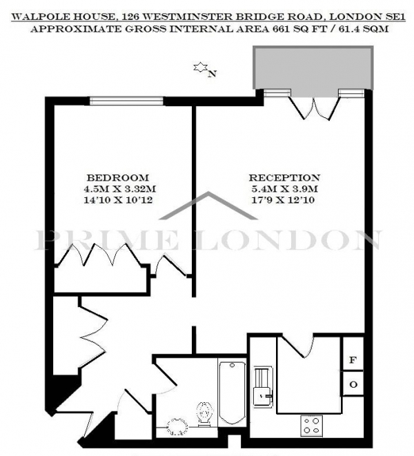 Floor Plan Image for 1 Bedroom Apartment to Rent in Walpole House, Westminster Square, 126 Westminster Bridge Road