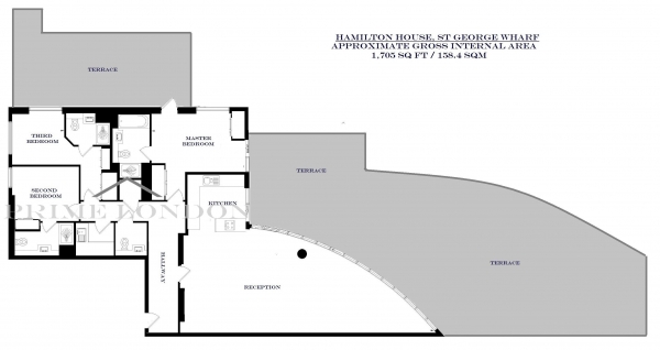 Floor Plan Image for 3 Bedroom Apartment to Rent in Hamilton House, St George Wharf, London