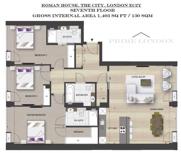 Floor Plan Image for 3 Bedroom Apartment to Rent in Roman House, Wood Street, The City