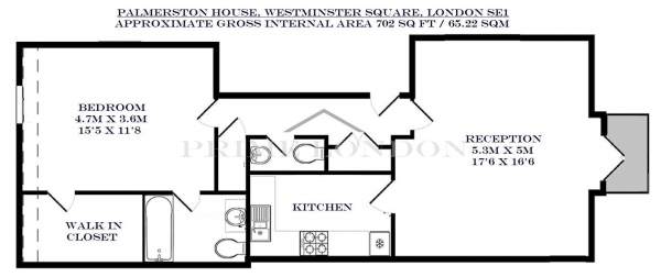 Floor Plan Image for 1 Bedroom Apartment to Rent in Palmerston House, Westminster Square, Waterloo