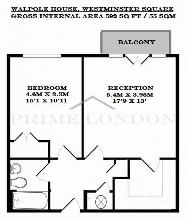 Floor Plan Image for 1 Bedroom Apartment to Rent in Walpole House, Westminster Square, Waterloo