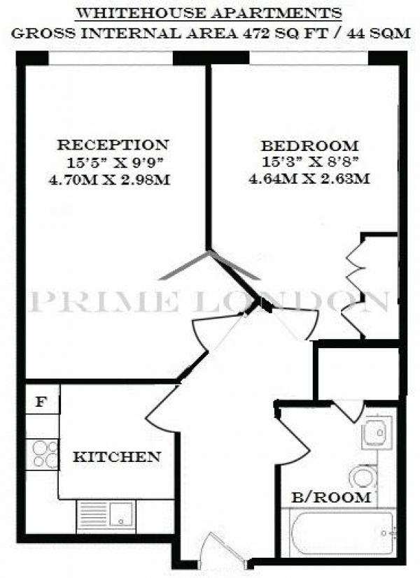 Floor Plan Image for 1 Bedroom Apartment to Rent in Whitehouse Apartments, 9 Belvedere Road, South Bank
