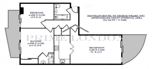 Floor Plan Image for 2 Bedroom Apartment to Rent in Fountain House, St George Wharf, London