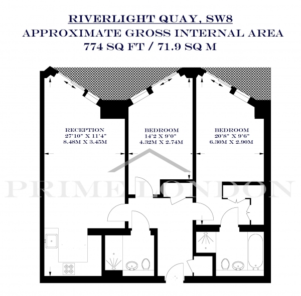 Floor Plan Image for 2 Bedroom Apartment to Rent in One Riverlight Quay, Nine Elms, London