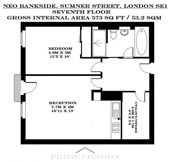 Floor Plan Image for 1 Bedroom Apartment to Rent in Neo Bankside, Sumner Street, Bankside