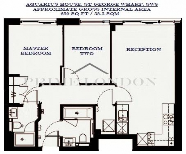 Floor Plan Image for 2 Bedroom Apartment to Rent in Aquarius House, St George Wharf, Vauxhall