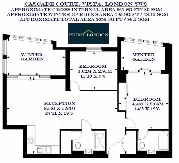 Floor Plan Image for 2 Bedroom Apartment for Sale in Cascade Court, Vista, Chelsea Bridge