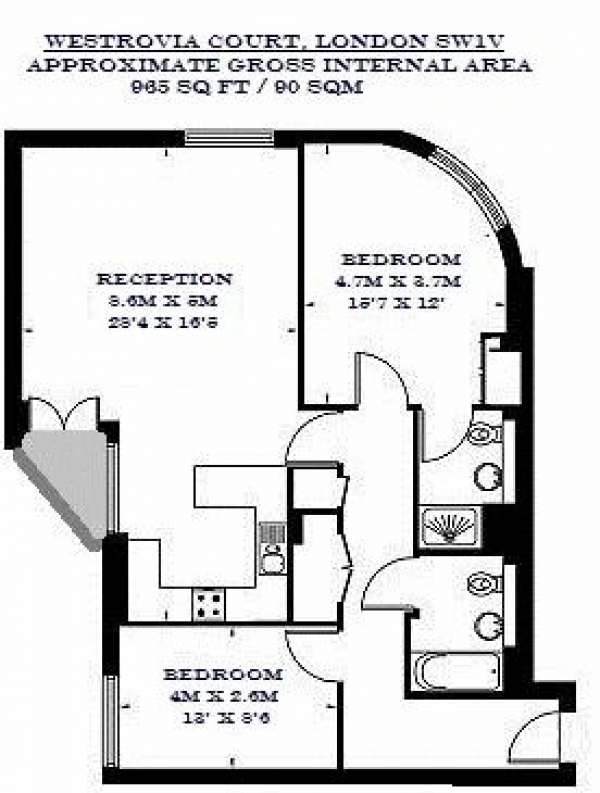 Floor Plan Image for 2 Bedroom Apartment to Rent in Westrovia Court, 5 Moreton Street, Pimlico