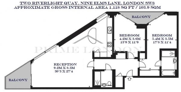 Floor Plan Image for 2 Bedroom Apartment to Rent in Two Riverlight Quay, Nine Elms Lane, Nine Elms