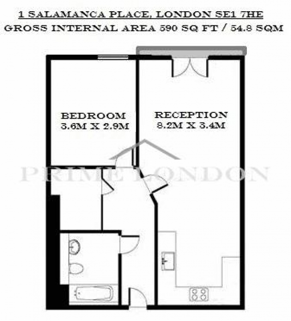 Floor Plan Image for 1 Bedroom Apartment to Rent in 1 Salamanca Place, Nine Albert Embankment, London