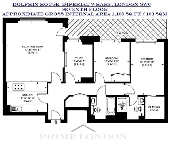 Floor Plan Image for 3 Bedroom Apartment to Rent in Dolphin House, Lensbury Avenue, Imperial Wharf