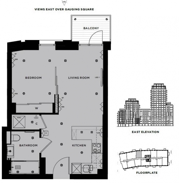 Floor Plan for 1 Bedroom Apartment to Rent in Ariel House, London Dock, Wapping, E1W, 2AG - £530  pw | £2297 pcm