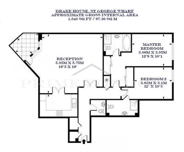 Floor Plan Image for 2 Bedroom Apartment for Sale in Drake House, St George Wharf, Vauxhall