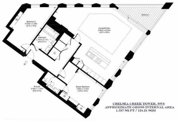 Floor Plan Image for 2 Bedroom Apartment to Rent in The Tower, 12 Park Street, Chelsea Creek