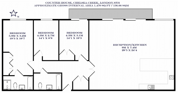 Floor Plan Image for 3 Bedroom Apartment for Sale in Counter House, 1 Park Street, Chelsea Creek