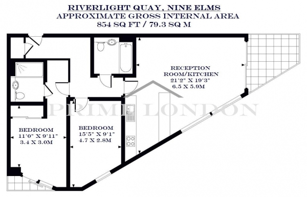 Floor Plan Image for 2 Bedroom Apartment to Rent in Four Riverlight Quay, Nine Elms, London