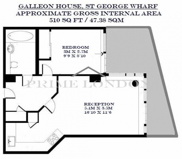 Floor Plan Image for 1 Bedroom Apartment to Rent in Galleon House, St George Wharf, Vauxhall