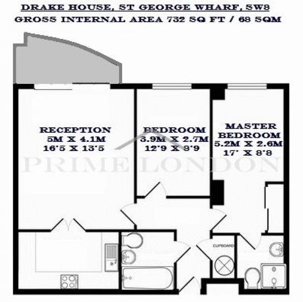 Floor Plan Image for 2 Bedroom Apartment to Rent in Drake House, St George Wharf, Vauxhall