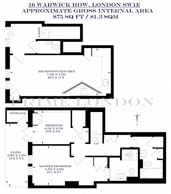 Floor Plan Image for 2 Bedroom Apartment to Rent in 16 Warwick Row, St James's Park, London
