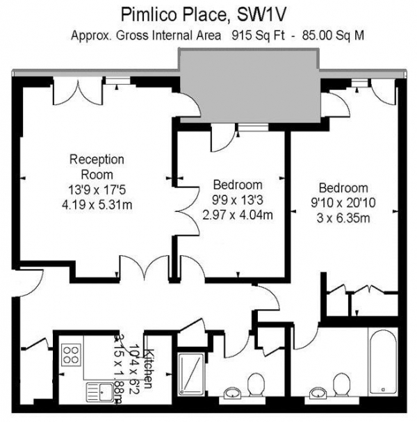 Floor Plan Image for 2 Bedroom Apartment to Rent in Pimlico Place, 28 Guildhouse Street, Pimlico