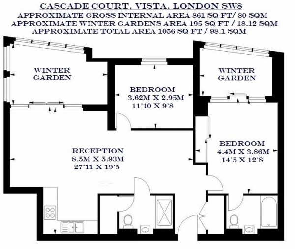 Floor Plan Image for 2 Bedroom Apartment for Sale in Cascade Court, Vista, Chelsea Bridge