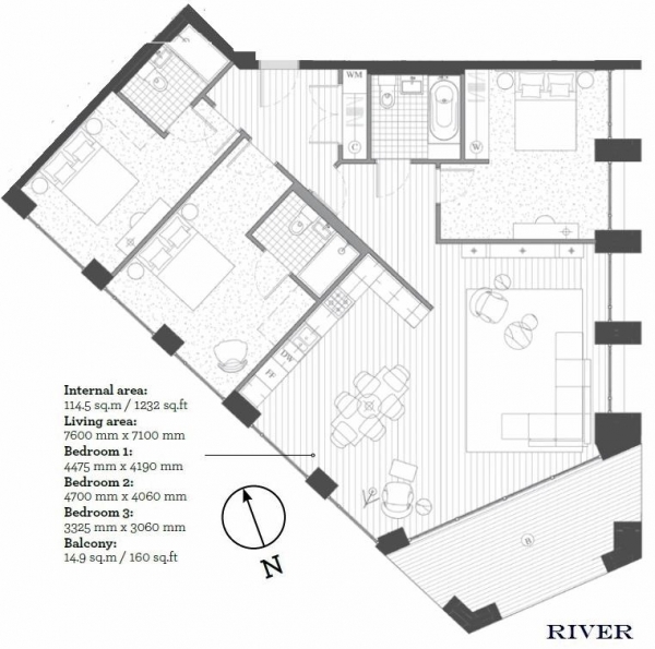 Floor Plan Image for 3 Bedroom Apartment to Rent in Echo Court, Royal Wharf, London