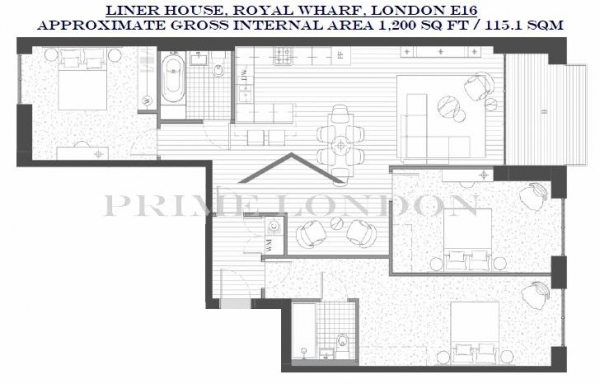 Floor Plan Image for 3 Bedroom Apartment for Sale in Liner House, Royal Wharf, Docklands