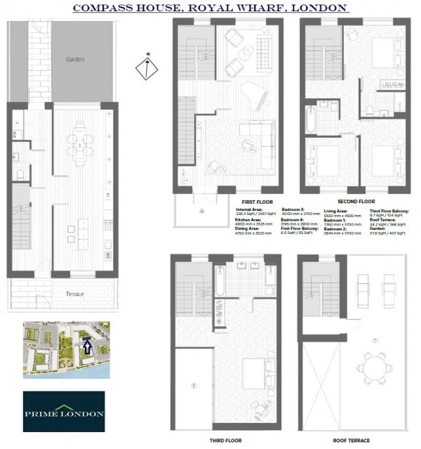 Floor Plan Image for 4 Bedroom Terraced House to Rent in Townhouse, Schooner Road, Royal Wharf