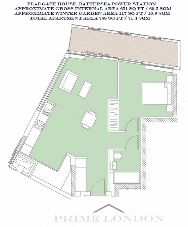 Floor Plan Image for 1 Bedroom Apartment for Sale in Fladgate House, Battersea Power Station, Nine Elms